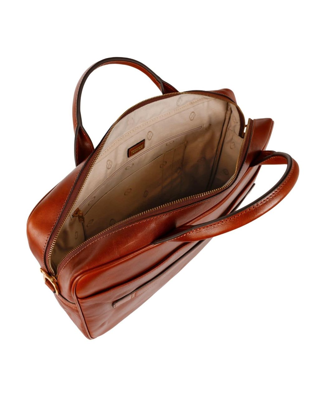 Time Resistance Brown Cognac Leather Briefcase Laptop Bag for men