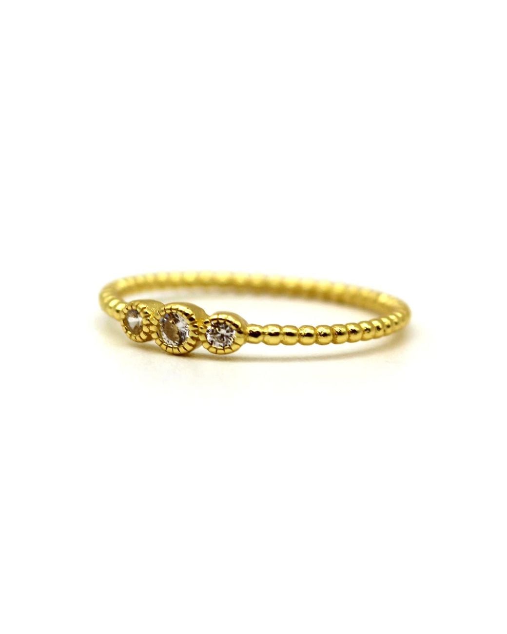 VicStoneNYC Fine Jewelry Yellow Antique Bezel Set Three Diamond Ring