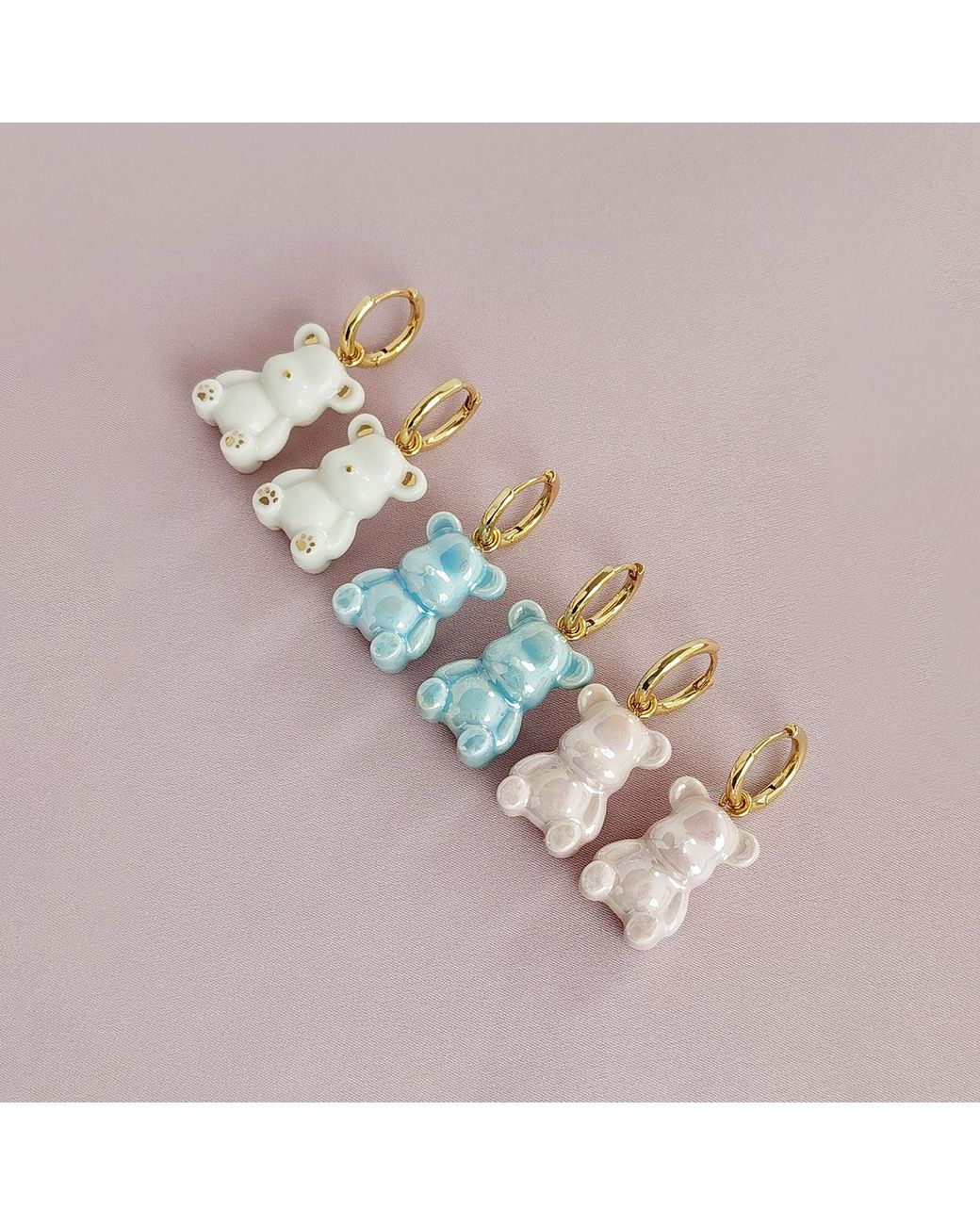 POPORCELAIN Blue Baby Porcelain Teddy Bear Clip On Earrings