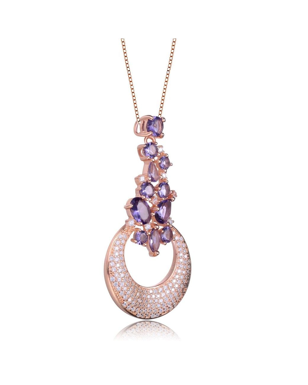 Genevive Jewelry Pink Plated Clear And Purple Cubic Zirconia Pendant Necklace