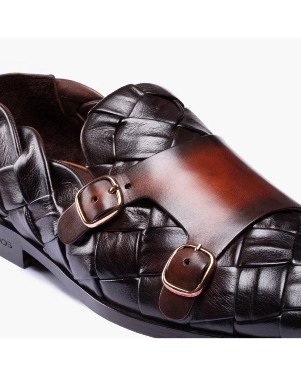 Armos Brown Woven Patina Double Monk Strap for men