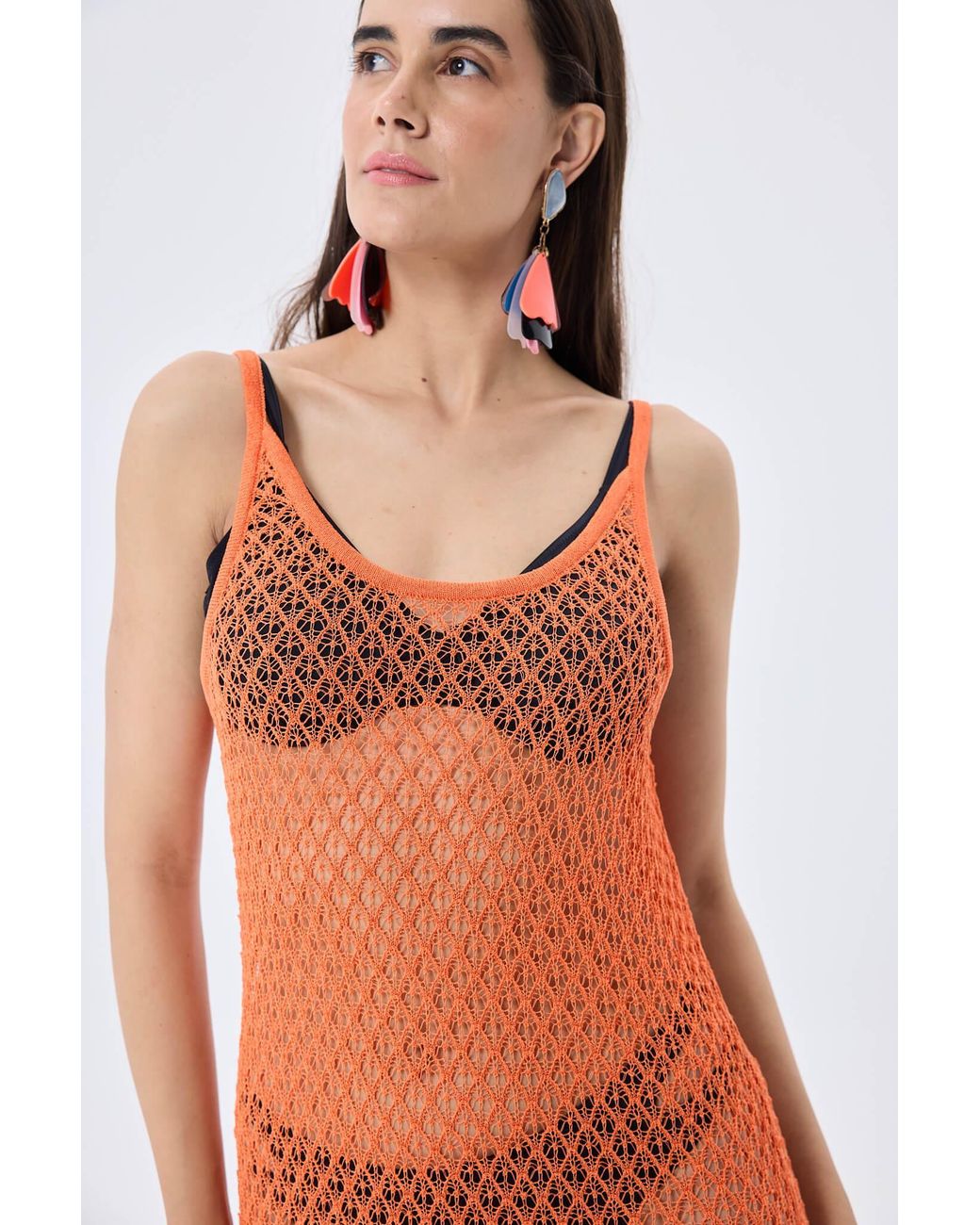 Peraluna Red Angel Openwork Strap Long Beach Dress