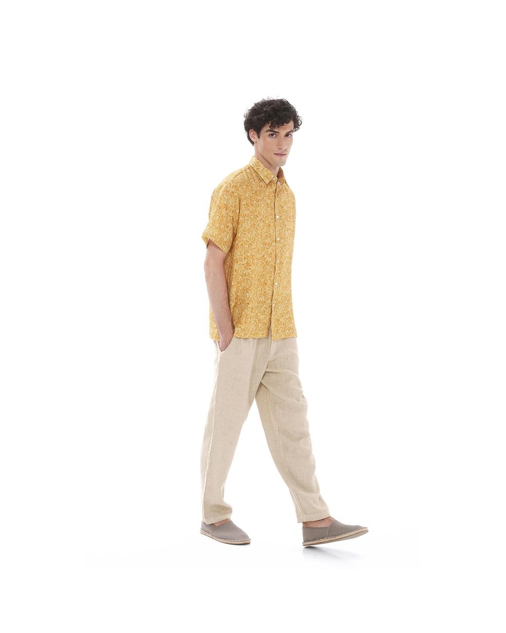 Haris Cotton Gray Linen Pants With Elastic Waistband And Back Pockets for men