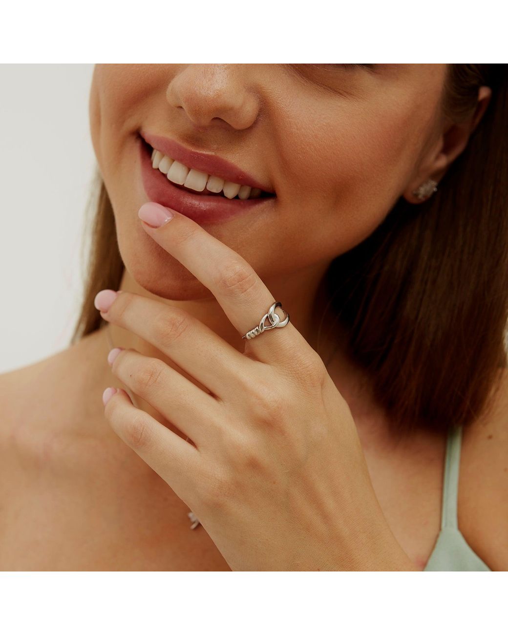 Spero London White Knotted Circles Sterling Adjustable Ring