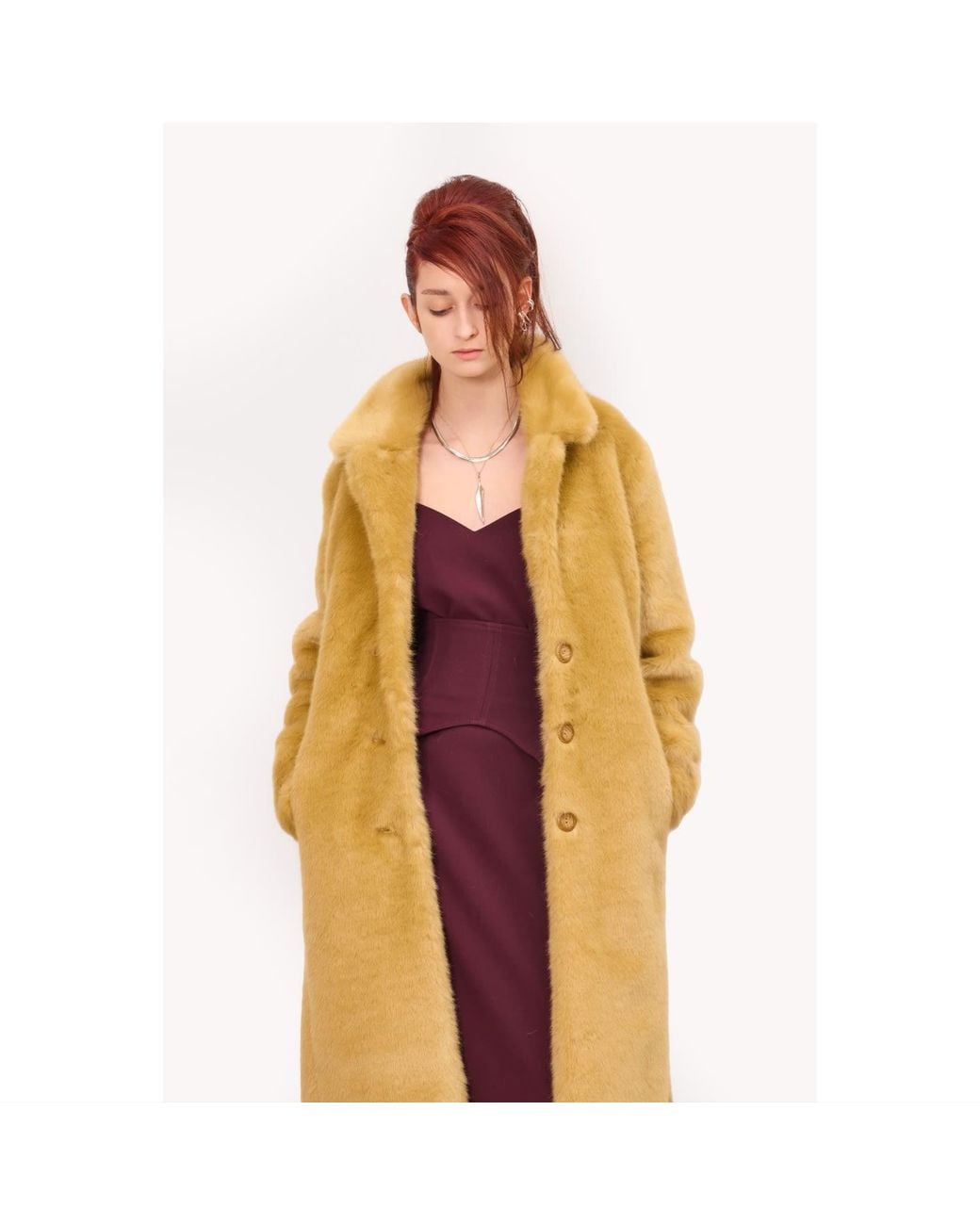 Julia Allert Metallic Neutrals Demi-Season Solid Faux Fur Coat Warm
