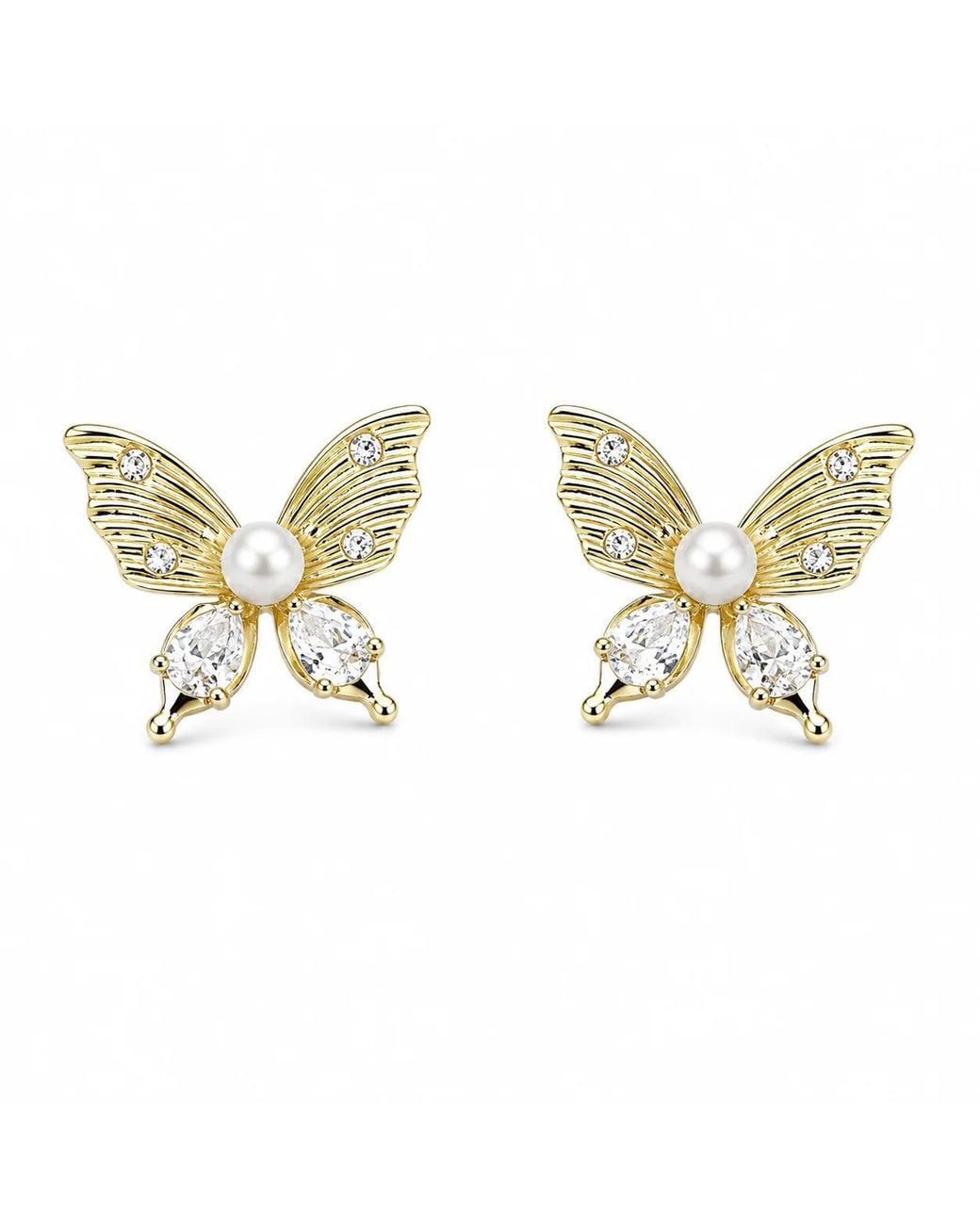 Angel Barocco Metallic Freshwater Pearl Butterfly Stud Earrings