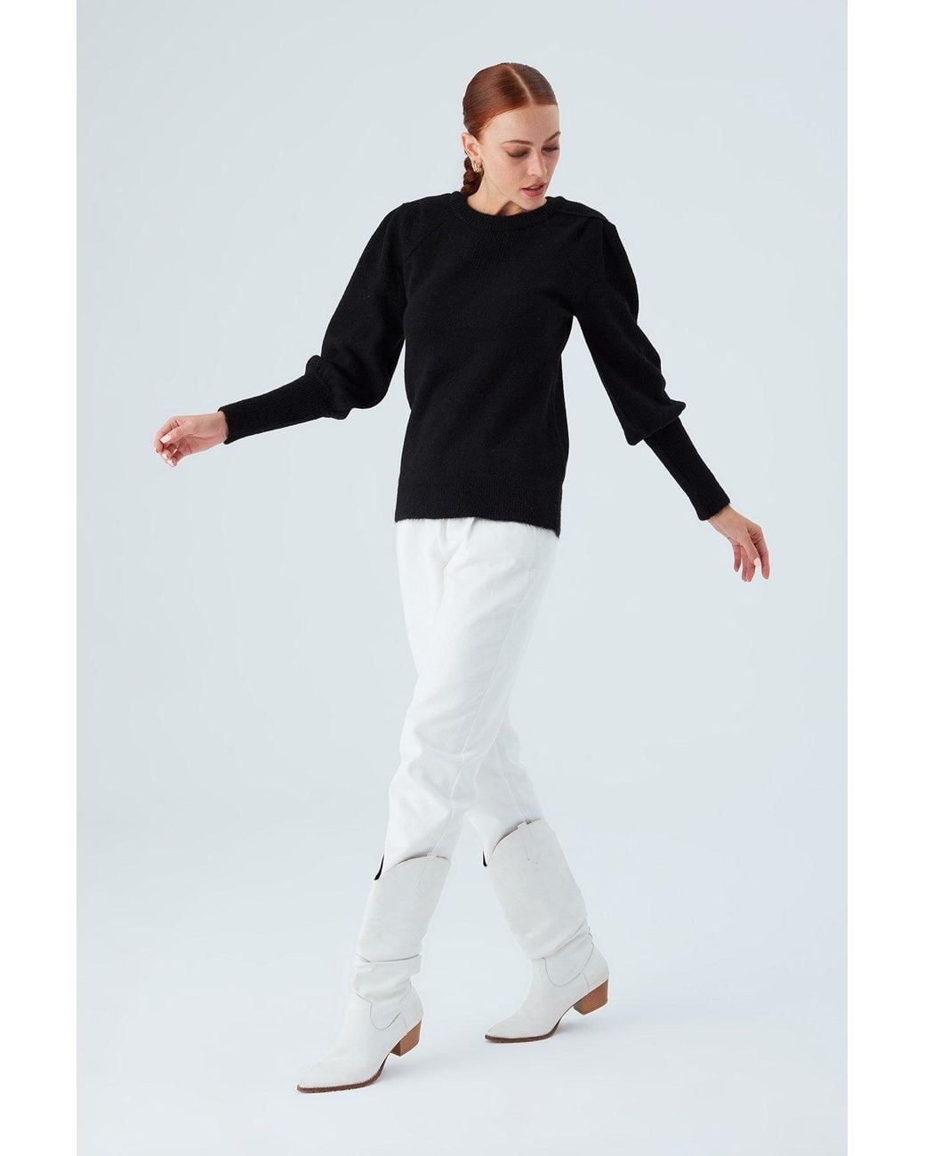 Peraluna Black Rakel Shirred Shoulder And Sleeve Pullover