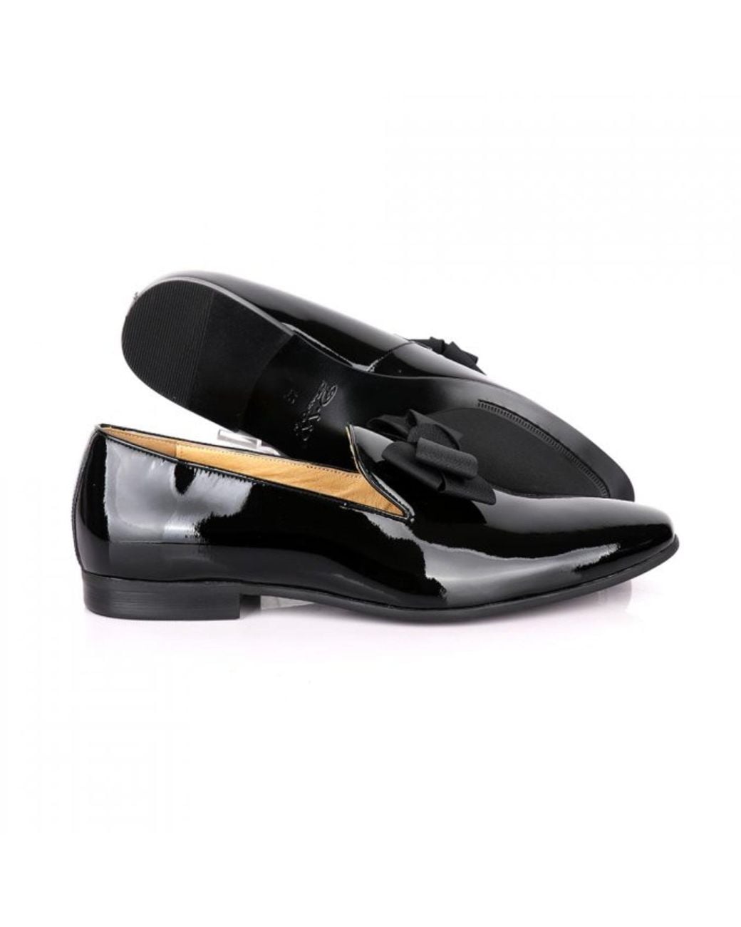 DAVID WEJ Black Alfred Patent Bow Tie Loafers for men