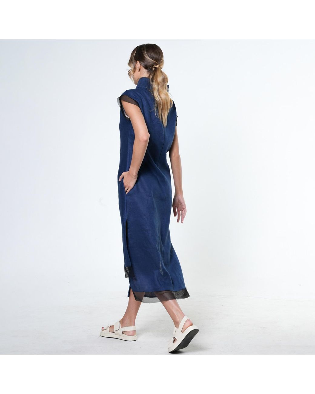 Metamorph Blue Asymmetric Linen Dress