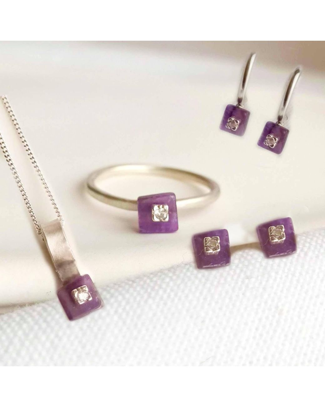 Lily Flo Jewellery Purple Amethyst Lab Grown Diamond Stud Earrings