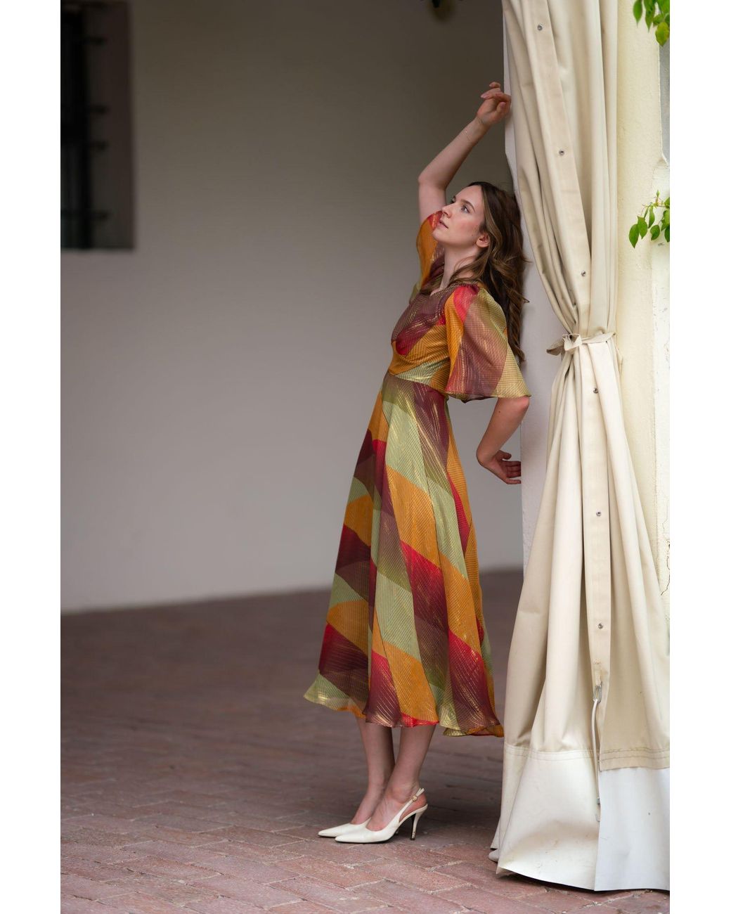 Sofia Tsereteli Brown Geometric Silk Chiffon Dress