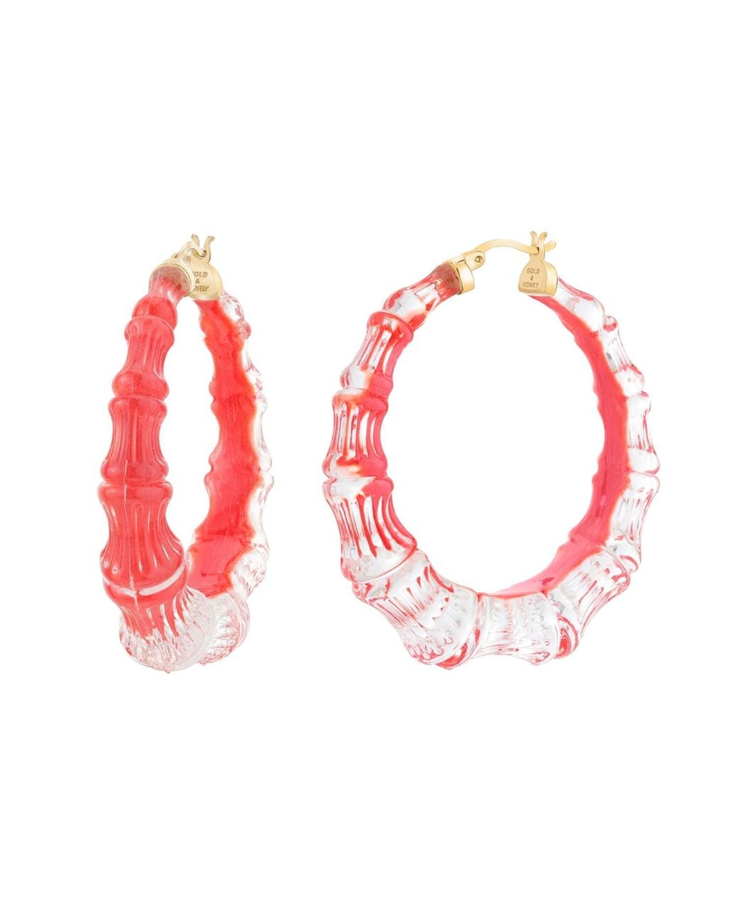 Gold & Honey Red Bamboo Illusion Hoop Earrings