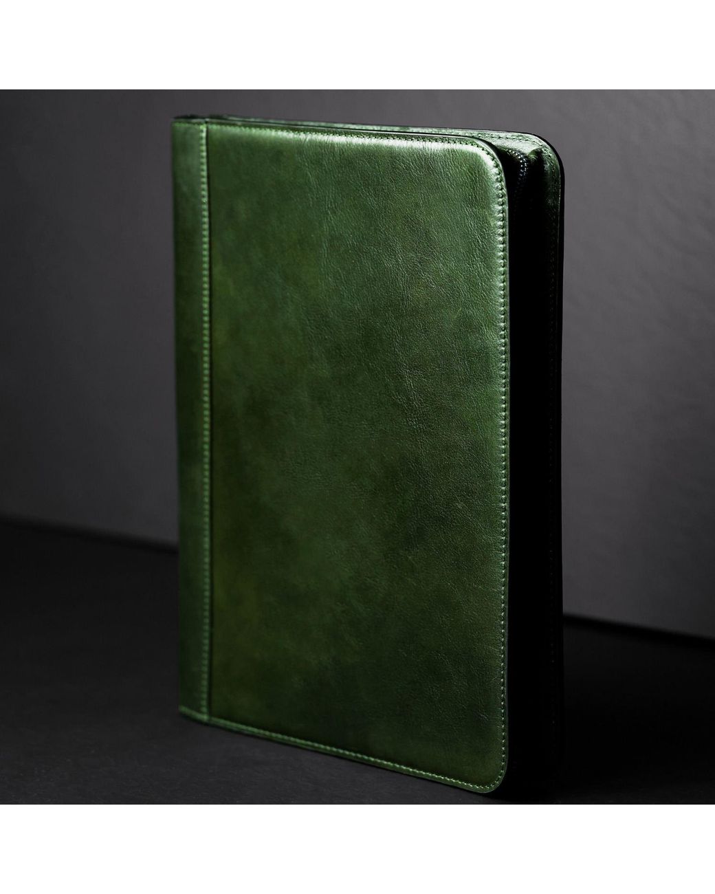 Time Resistance Green Leather Documents Folder Organizer