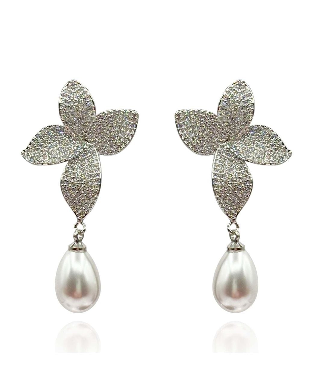 Michael Nash Jewelry Metallic Neutrals Liviana Cubic Zirconium Pave And Pearl Drop Clip On Earrings