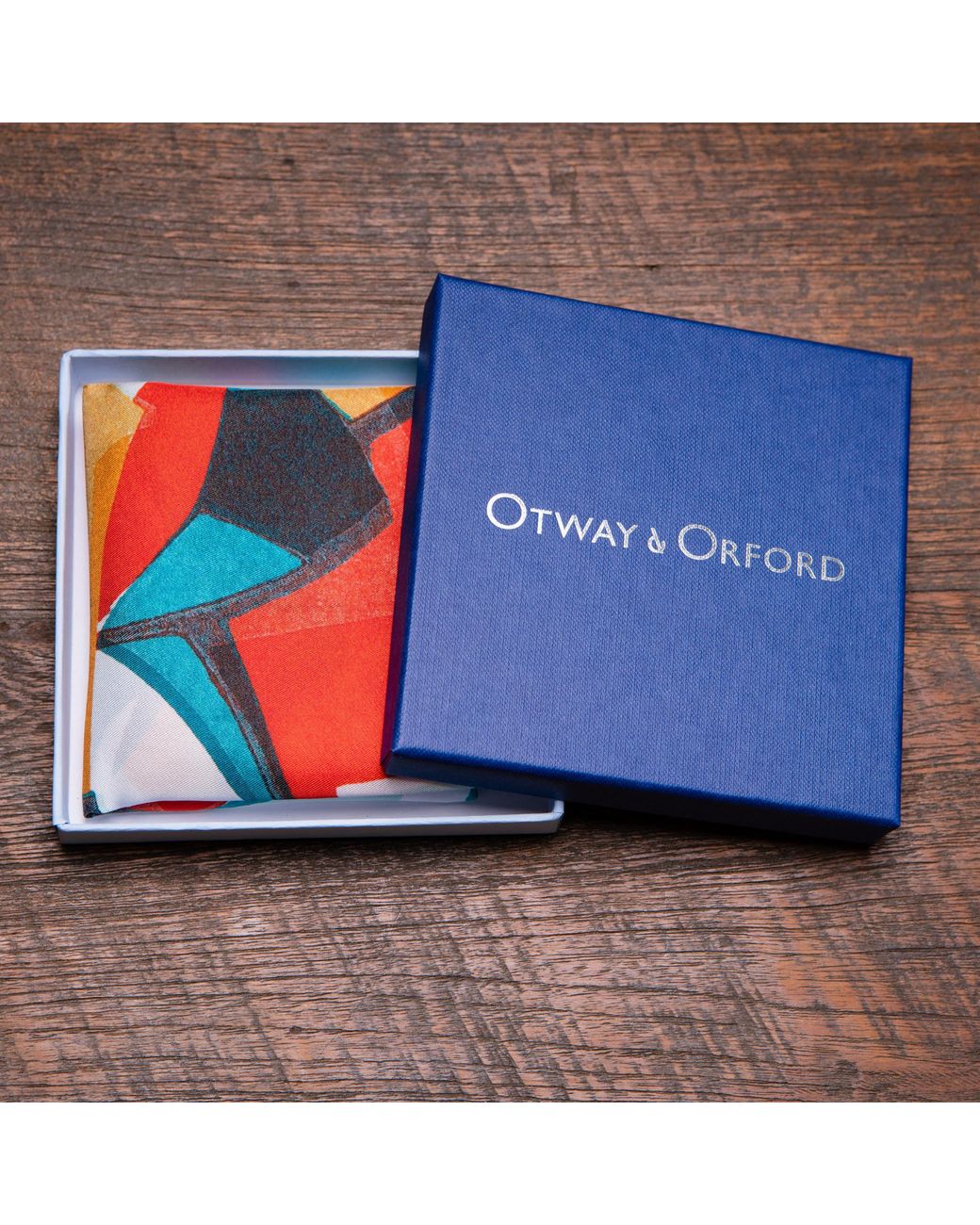Otway & Orford Blue 'World Class Scrummage' Rugby Silk Pocket Square. Full-Size for men