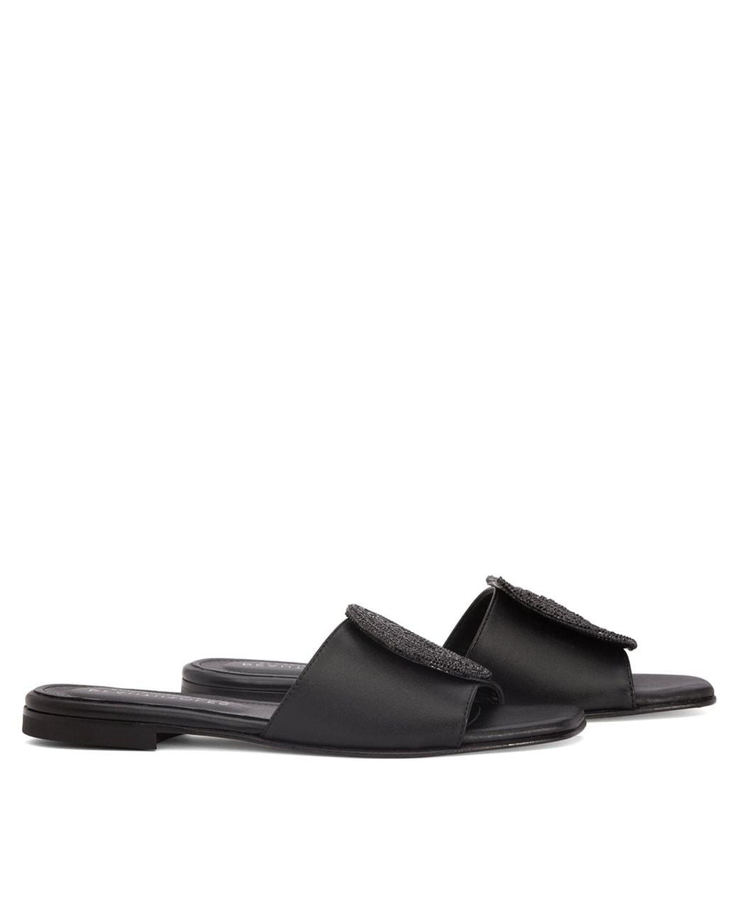 Beautiisoles by Robyn Shreiber Made in Italy Black Adeline Leather Flat Sandal Comfortable & Sexy Work & Valentine Evening Slide
