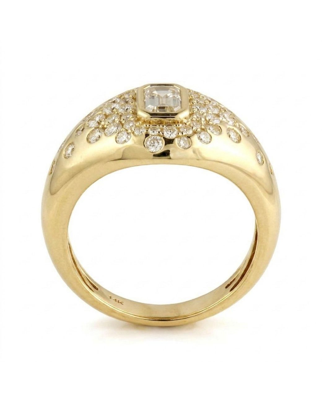 Artisan Metallic 14K Emerald Cut Diamond Cluster Signet Ring