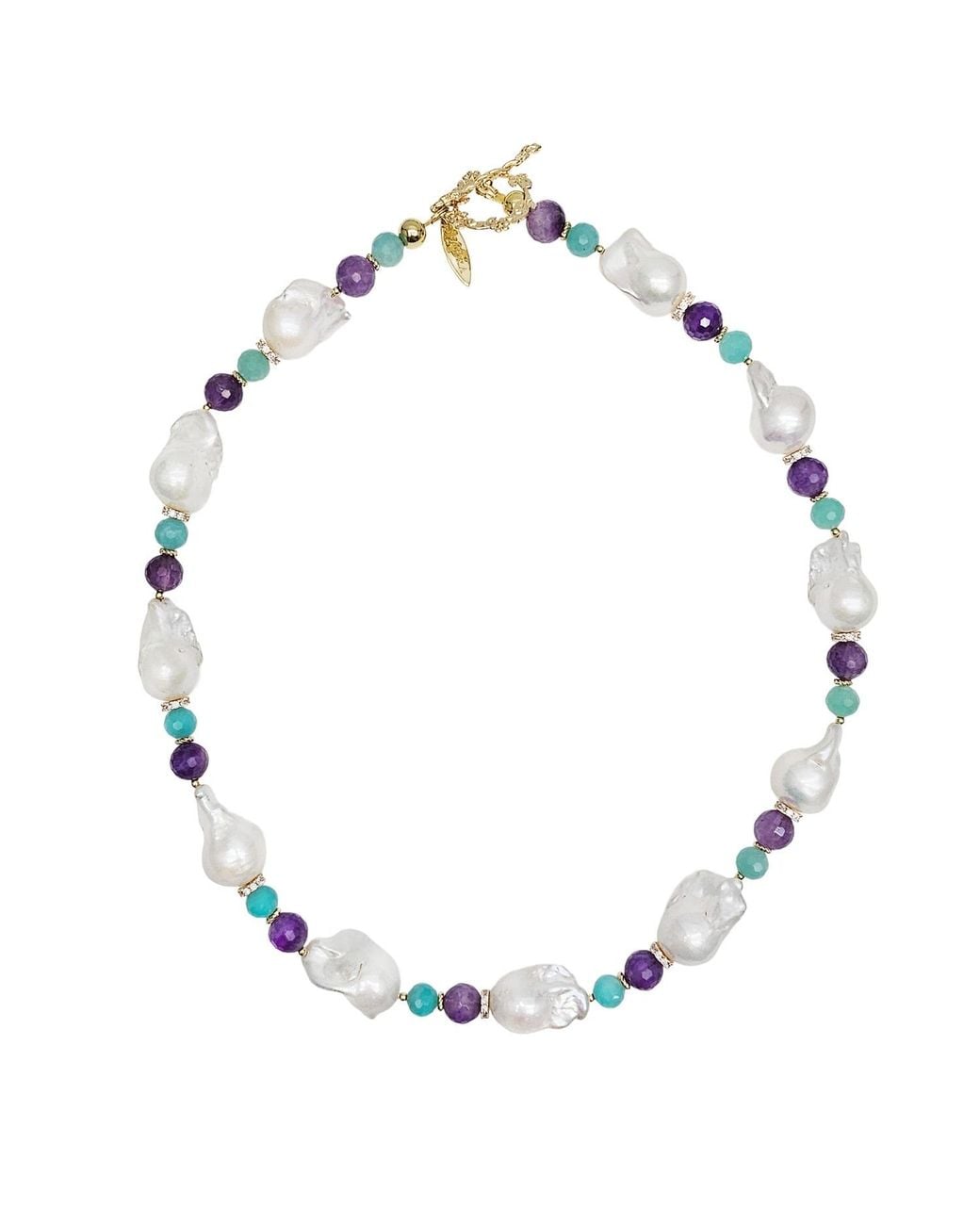 Farra Blue Elegant Baroque Pearls With Amethyst & Amazonite Necklace