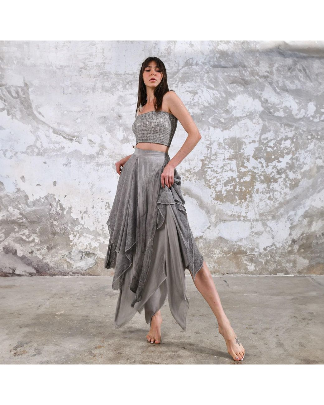 Zhenabia Gray Neutrals Bia Skirt Light