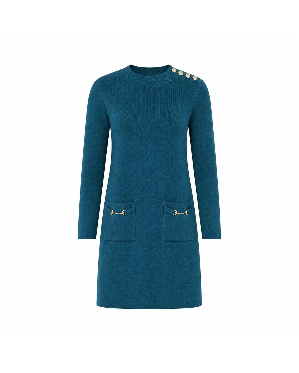 Yumi' Blue Knitted Tunic Dress With Hardware Details