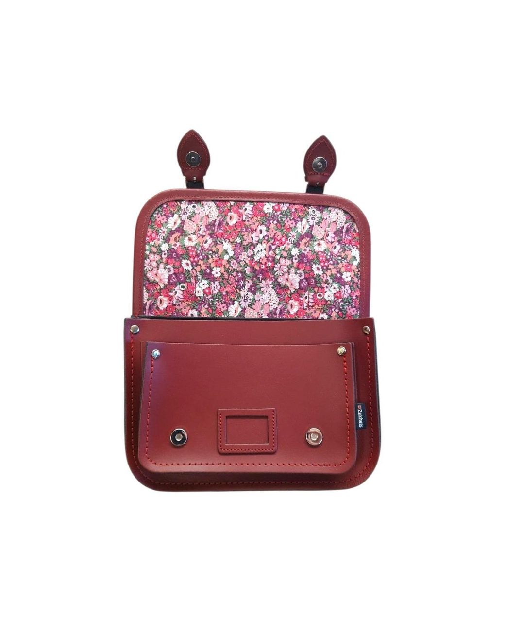 Zatchels Red Floral Lined Leather Midi Satchel