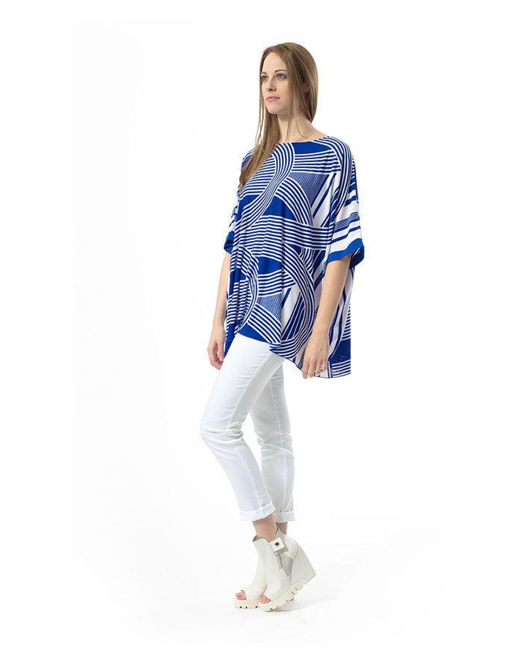 Conquista Blue Oversized Striped Top