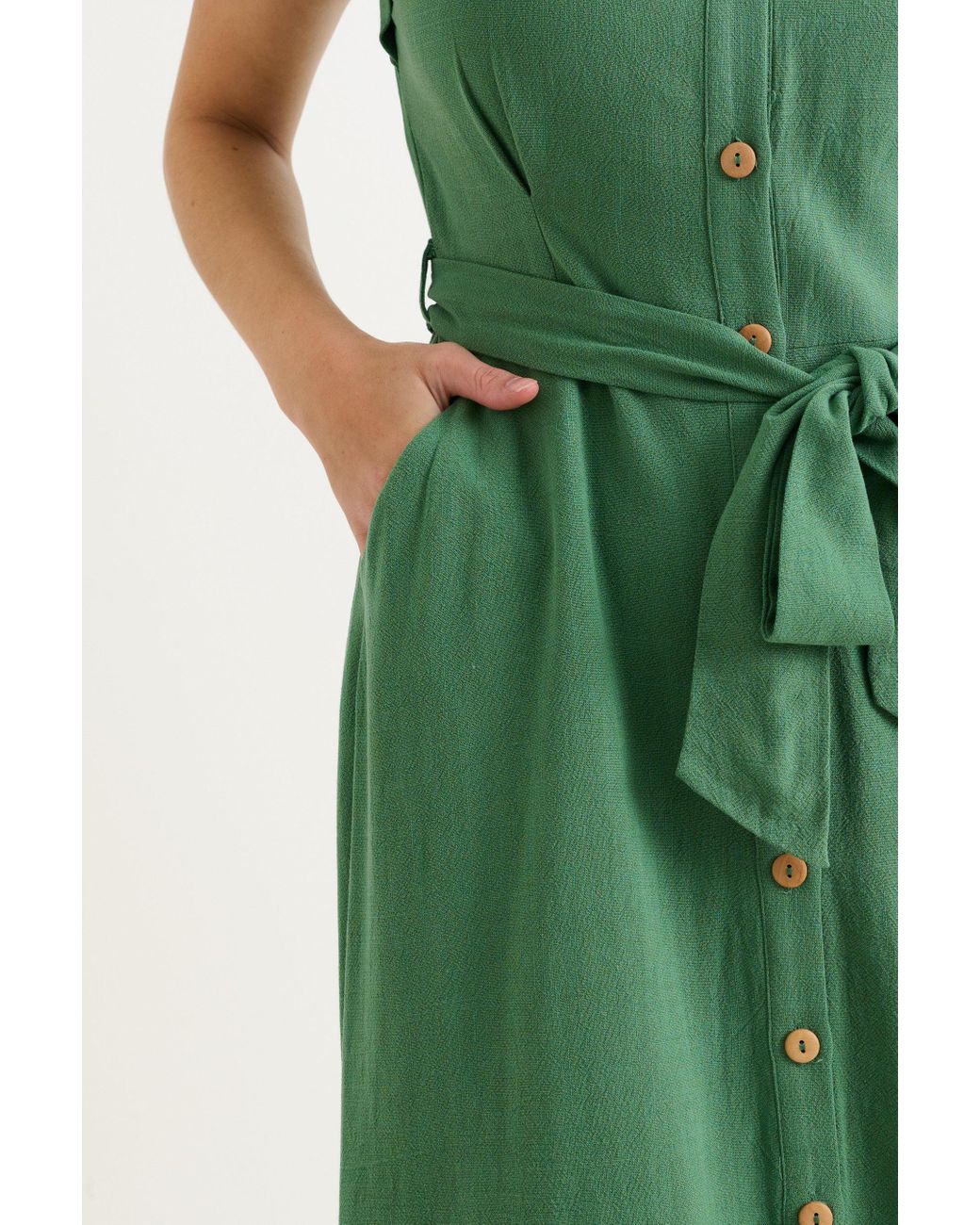 Louche Reese Linen Mix Button Through Midi Shirt Dress in Green | Lyst