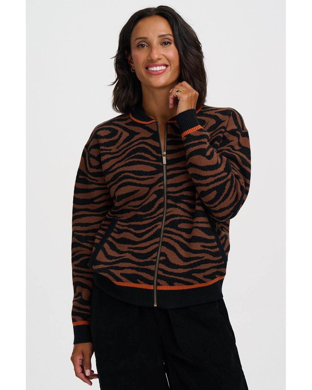 Sugarhill Black Solana Knitted Bomber Jacket Tiger