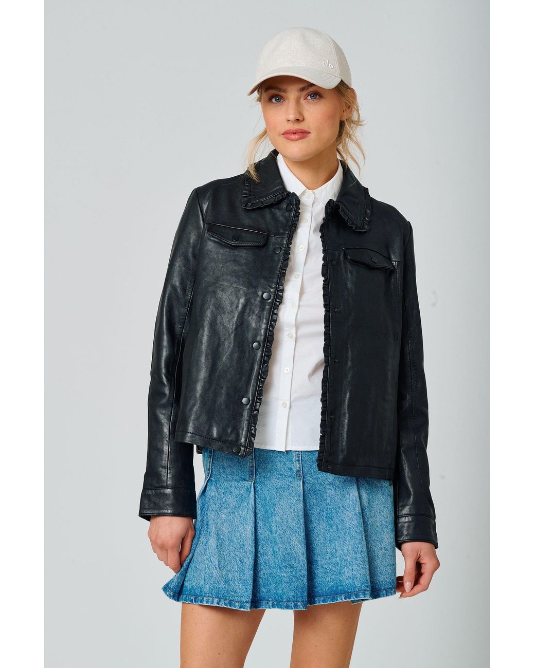 Mauritius Black Leather Shacket Frill Collar Limma
