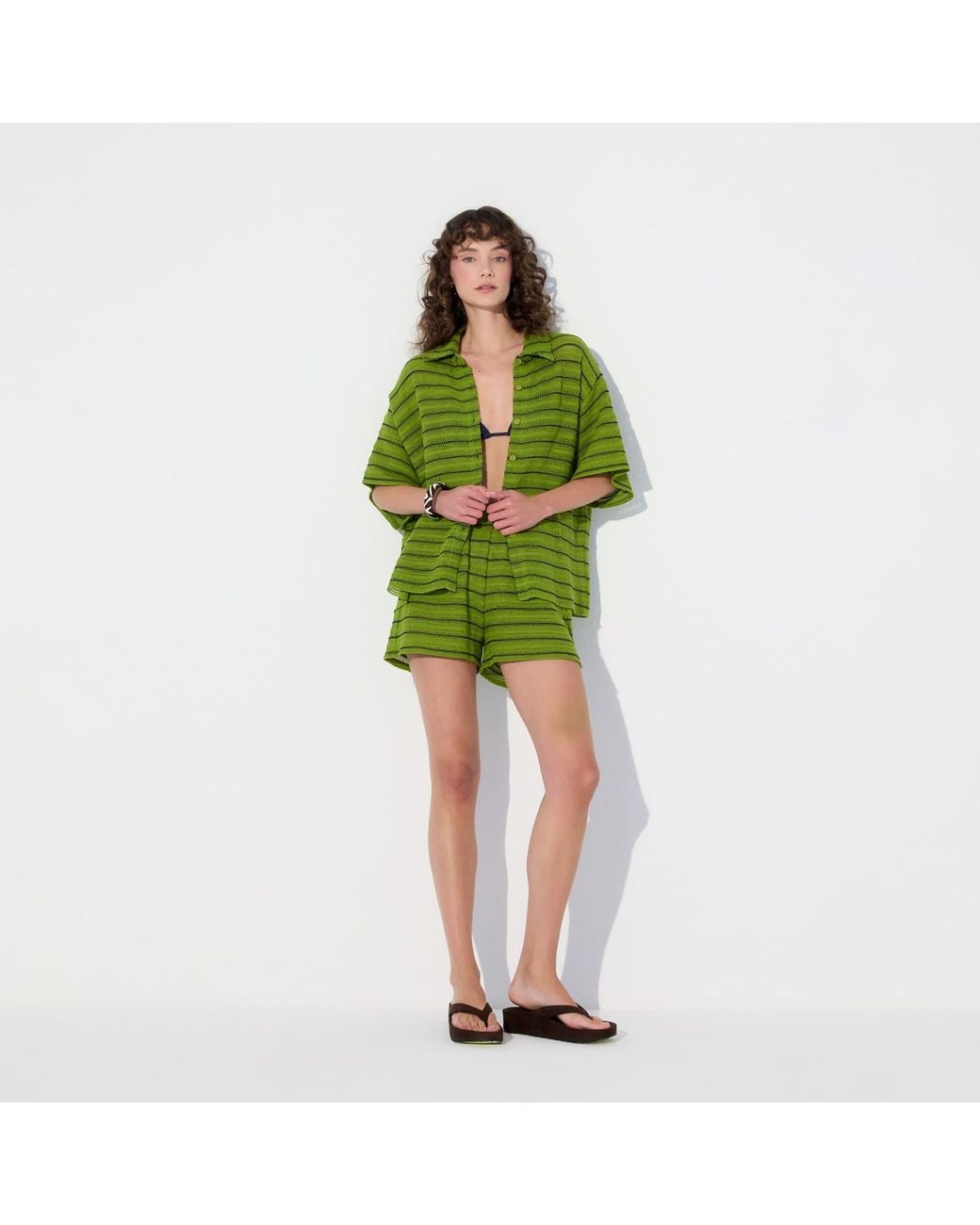 Thisisu Collection Green Solea Striped Knit Beachwear Shorts