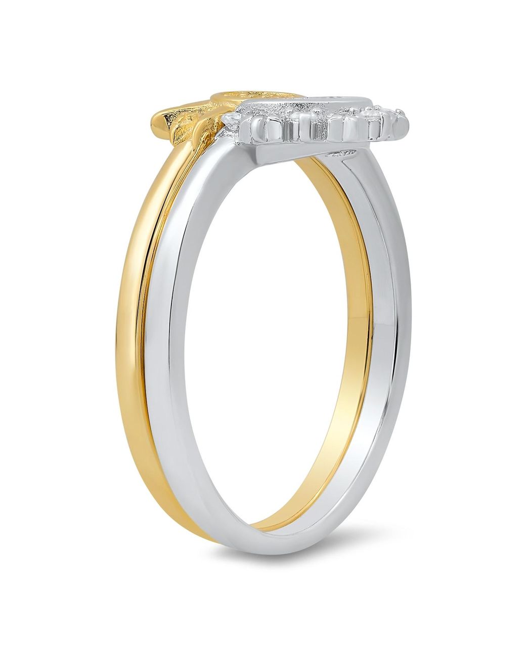 Kylie Harper Metallic Two-Tone Sun & Moon Diamond Cz 2Pc Stackable Ring Set