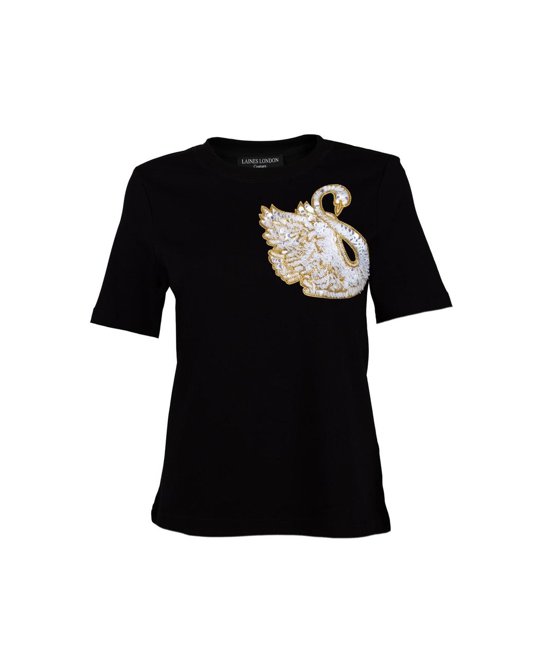 House of Laines London Black Laines Couture Embellished Swan T-Shirt