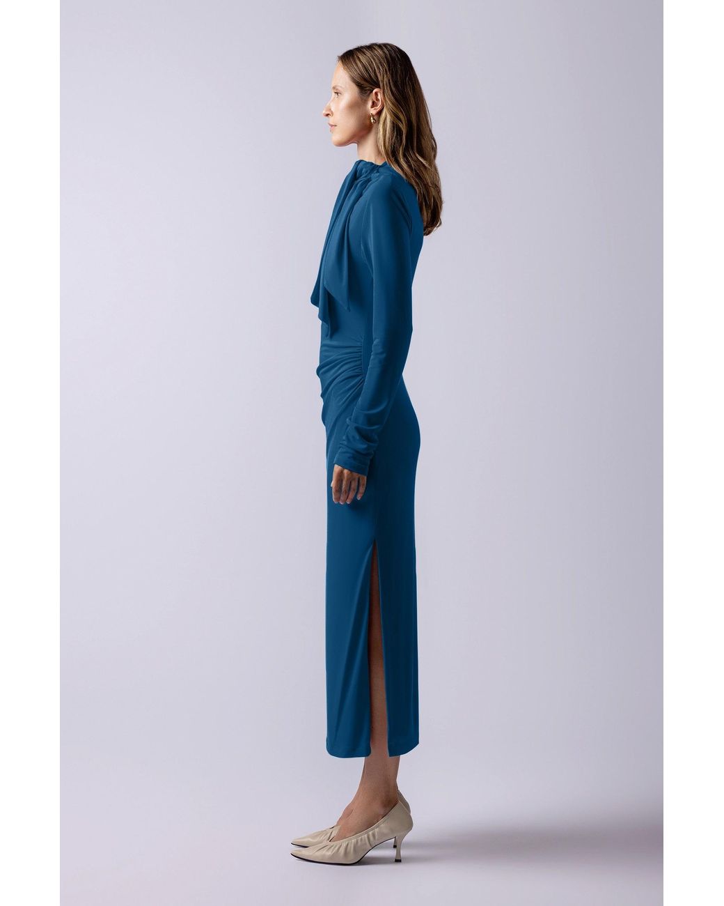 Lendrop Studios Blue Yuna Tie Neck Midi Dress