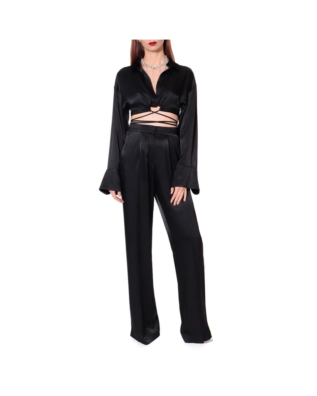 AGGI by HALEWSKI Black Lauren Glossy Blouse