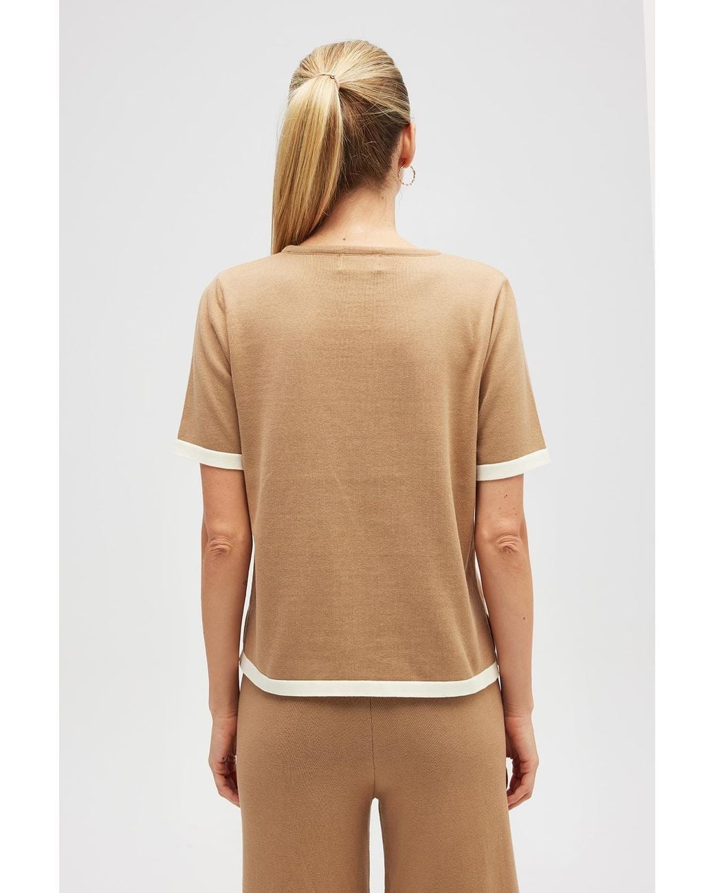 Peraluna Brown Rumi Knit Slit Cotton Blouse