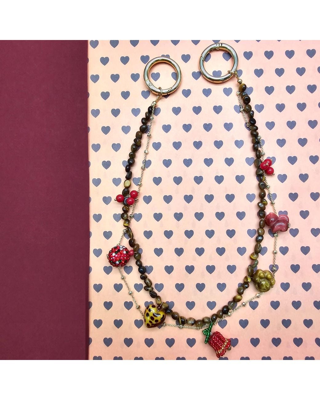 Farra Brown Christmas Theme Tiger-Eye Stone Bag Charm