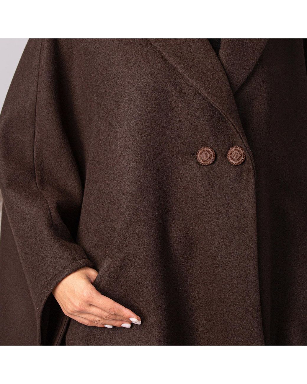 Nikka Place Brown Oversize Wool Cloak Coat With Pockets