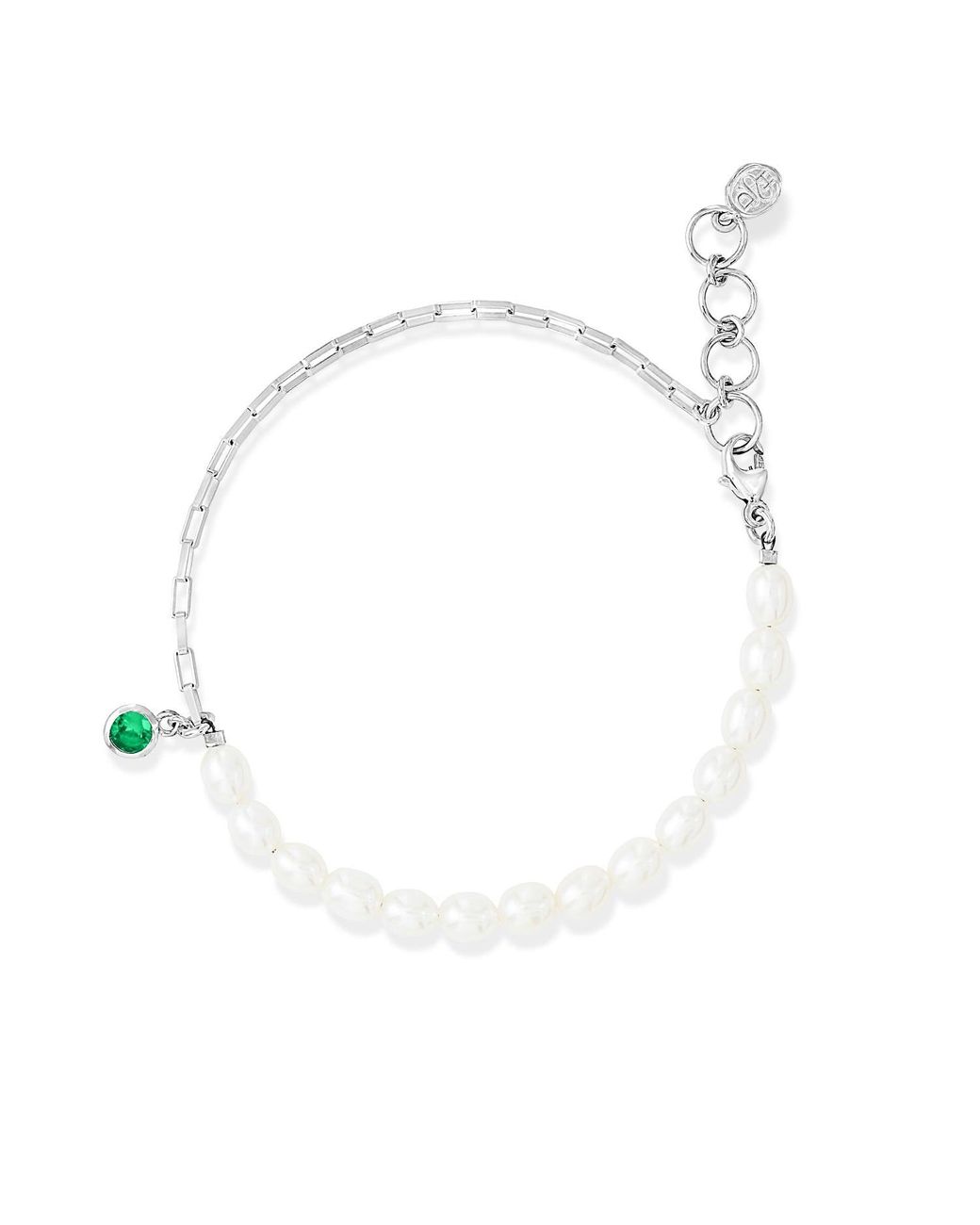 Dower & Hall White Luna Pearl & Garnet Charm Bracelet