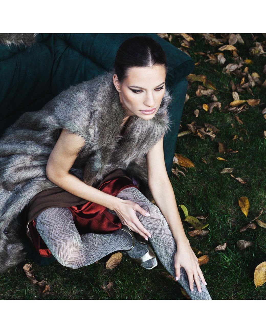 Silvia Serban Green Long Hair Fur Coat/Vest