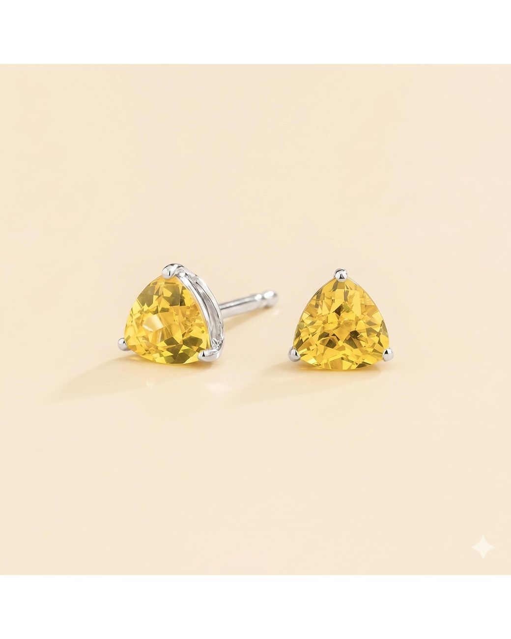 Juvetti Yellow Trillion Sapphire Solitaire Stud Earrings