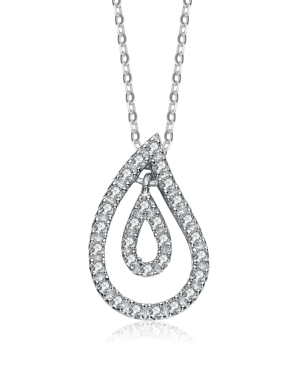 Genevive Jewelry Metallic Sterling Cubic Zirconia Teardrop Pendant