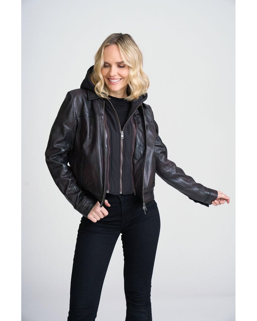 Mauritius Black Lambskin Leather Jacket – Double Zip Removable Hood Avih