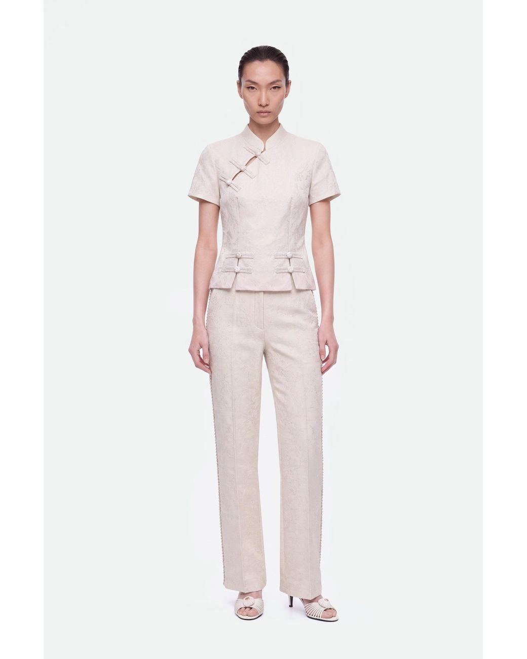 Nocturne Natural Neutrals Textured Mid Rise Trousers