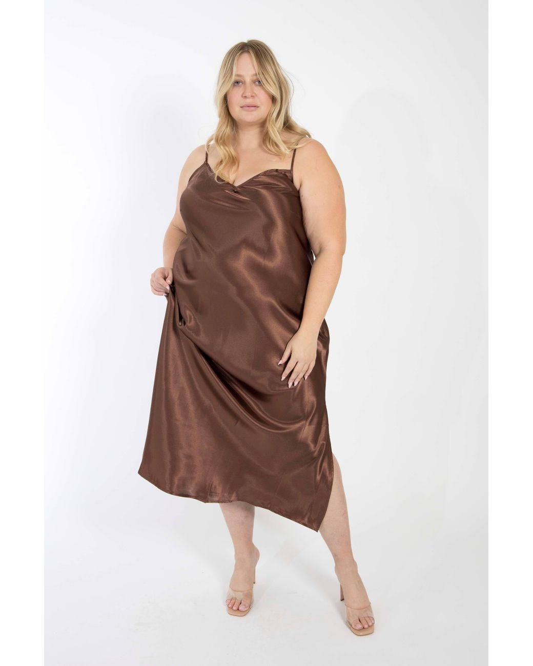 Saint Grace Brown The Best Curve Bias Cut Bamboo Blend Slip Dress