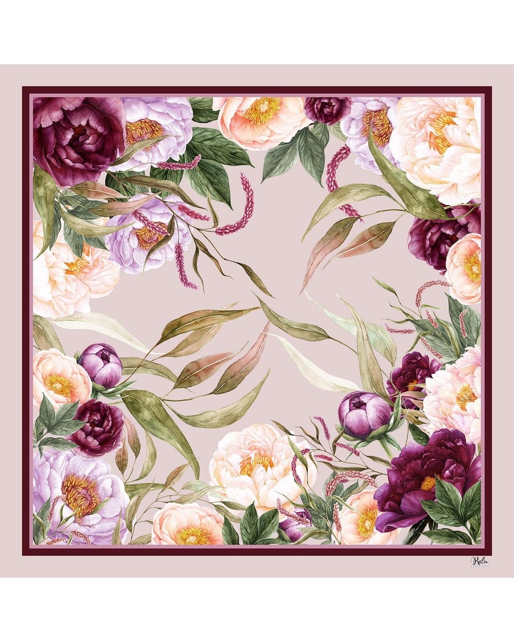 Ralufineart Pink Silk Scarf Peonies Symphony