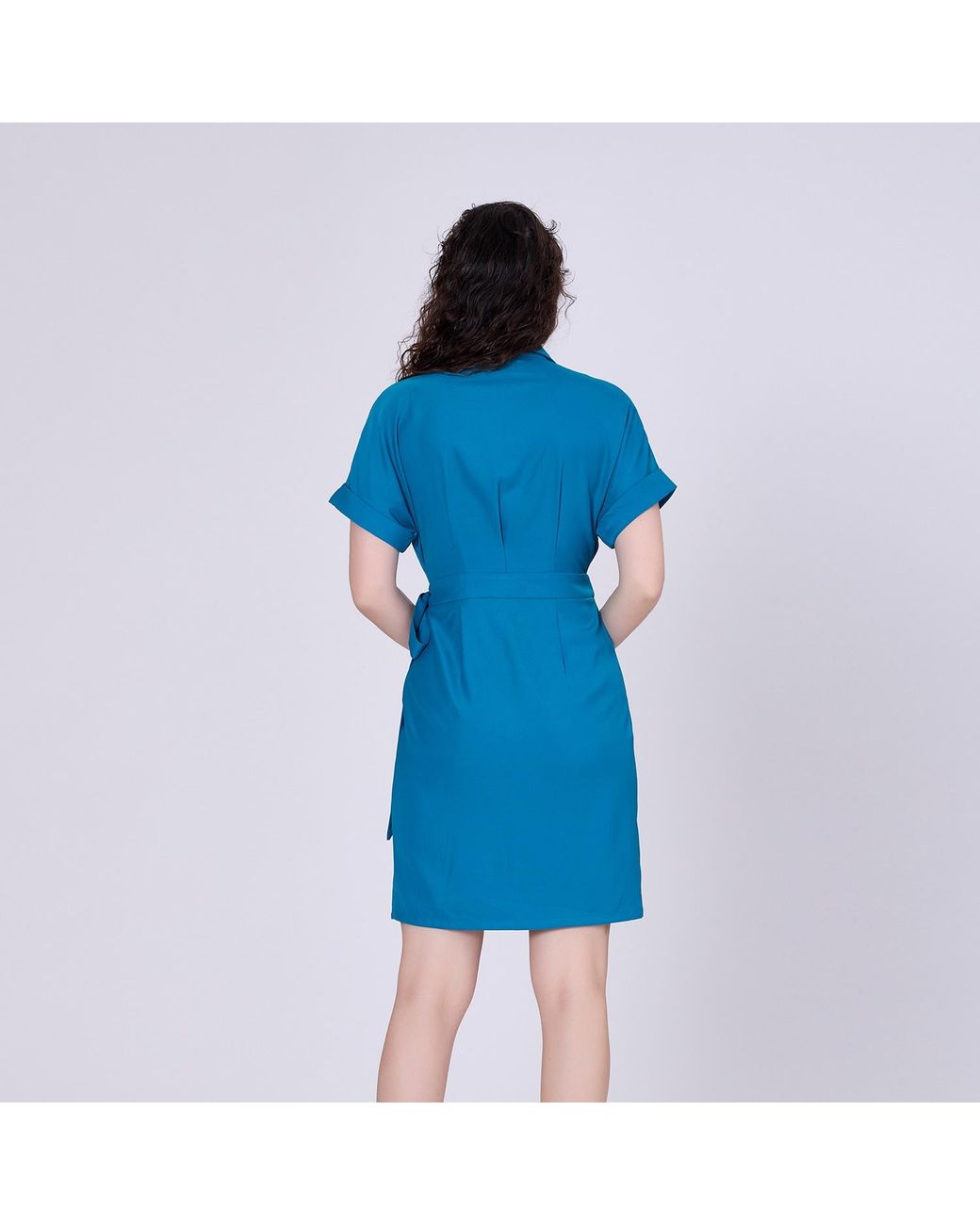 Smart and Joy Blue Wrap Minimalist Dress And Italian Collar