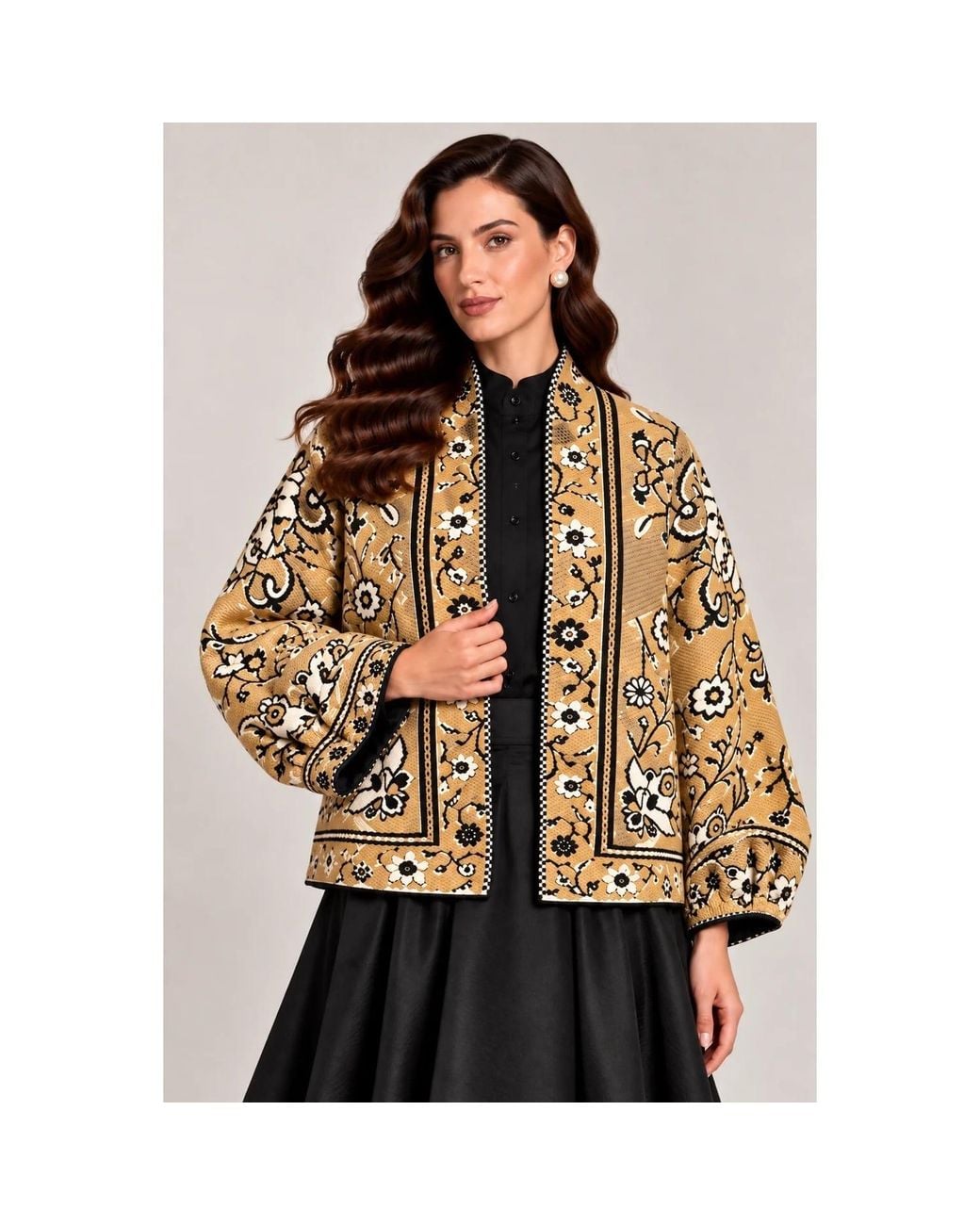 IZABELA MANDOIU Multicolor Golden Camel Floral Knit Jacket