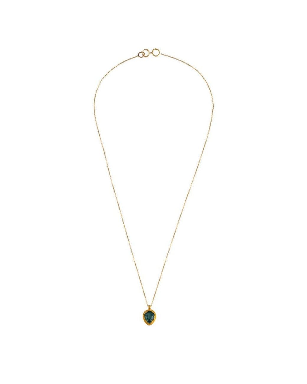 Opium Jewels Metallic Hand Carved Eighteen Carat Emerald Pendant On Eighteen Carat Fine Chain