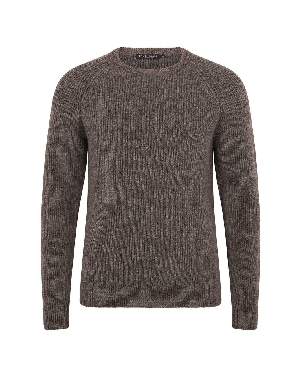 Paul James Knitwear Gray Sheepsoft British Wool Byroon Fisherman Rib Knit Jumper for men