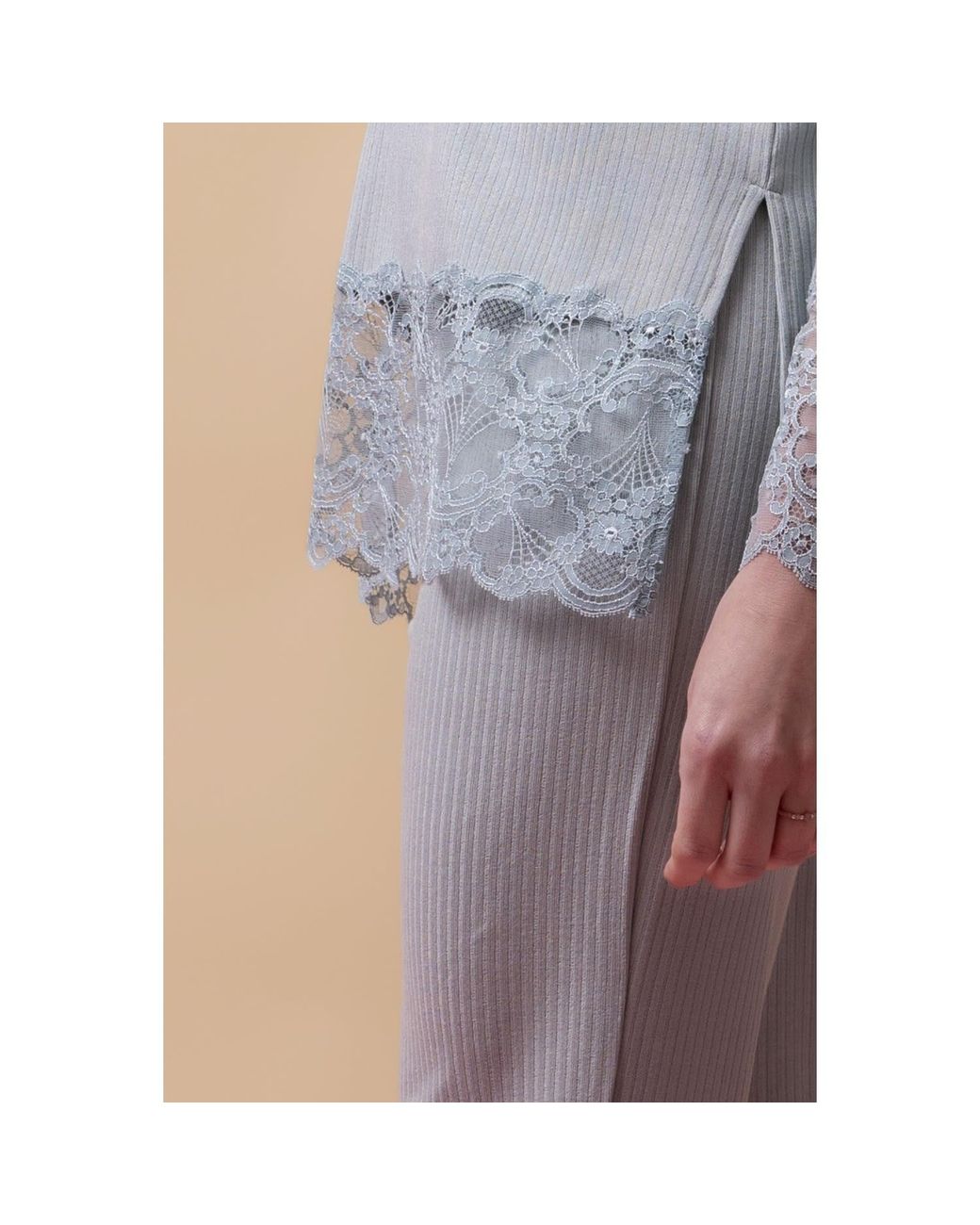 Oh!Zuza Gray Santal Lace Trim Long Pyjama Set – Mint